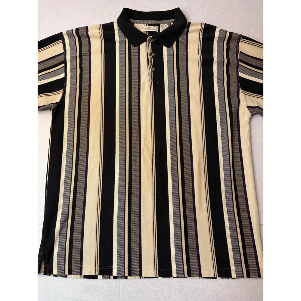 Natural Issue Men 3X Polo Shirt Vertical Stripe Black Cream Short Sleeve Vintage